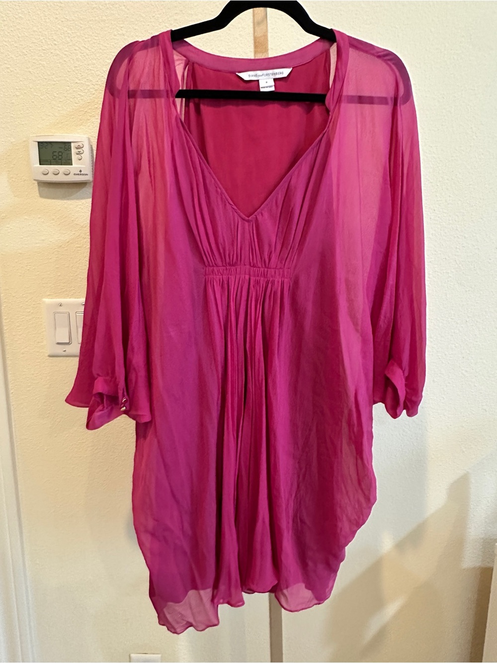 Diane von Furstenberg Silk Tunic Dress Pink Chiffon Fleurette Size 8
